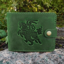 Lietuviška odinė piniginė P13K10V1S2 su Vyčiu, žalia
