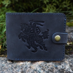 10 x 13 cm Lietuviška odinė piniginė su Vyčiu P13K10DV1S2 su Vyčiu, Tamsiai mėlyna