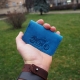 Lietuviška minimalistinė odinė kortelių piniginė K2 su motociklu, Mėlyna