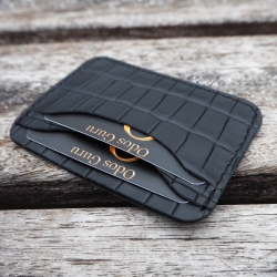 Lietuviška minimalistinė odinė kortelių piniginė MP3K3 Juoda, krokodilas