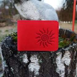 9 x 11,5 cm Lietuviška odinė vyriška piniginė su Saule P4K3L1 Raudona