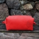 Raudona Rankų darbo Lietuviška odinė kosmetinė su saule K1 Raudonos odinės kosmetinės su saule