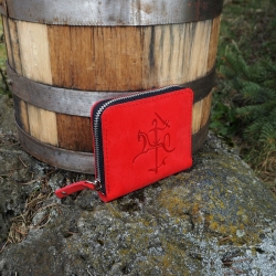 NR. 8 Lietuviška raudona odinė rankų darbo piniginė su užtrauktuku OGK6S2 Odinė piniginė su Vyčiu