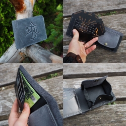 Lietuviška odinė vyriška piniginė su Vyčiu P13K4D su Vyčiu, Pilka Crazy horse, dėžutės tipo centinė