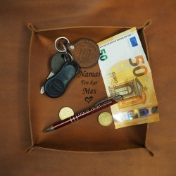 Lietuviškas odinis padėkliukas raktams su, pinigams, odinė dėžutė raktams pinigams