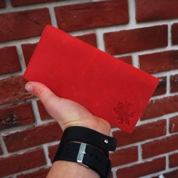 10 x 20 cm D1Z Lietuviška raudona rankų darbo odinė moteriška piniginė su Vyčiu D1K8