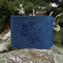 10 x 13 cm Lietuviška vyriška odinė piniginė su Vyčiu P13K4K Mėlyna vyriška piniginė su Vyčiu