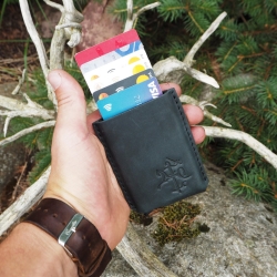 10 x 7,5 cm Modernus Lietuviškas iššokančių kortelių odinis dėklas piniginė su RFID apsauga su Vyčiu IK1 iššokančios kortelės