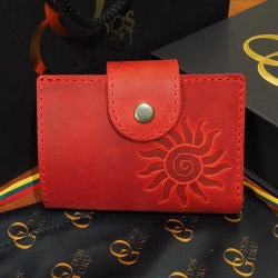 13 x 10 cm Lietuviška raudona moteriška odinė piniginė su saulės įspaudu MVP1