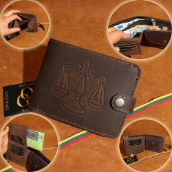 10 x 13 cm Svarstyklės, Odos Guru Lietuviška rankų darbo vyriška odinė piniginė su zodiako ženklu Svarstyklės 10x13K10mKSZ