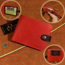 10 x 13 cm Raudona, Odos Guru Lietuviška rankų darbo vyriška odinė piniginė P13K4L1