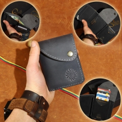 11 x 9 cm Saulė, Moderni Lietuviška odinė piniginė su RFID iššokančių kortelių dėklu IK11x9k4mZp1uS, iššokančios kortelės RFID