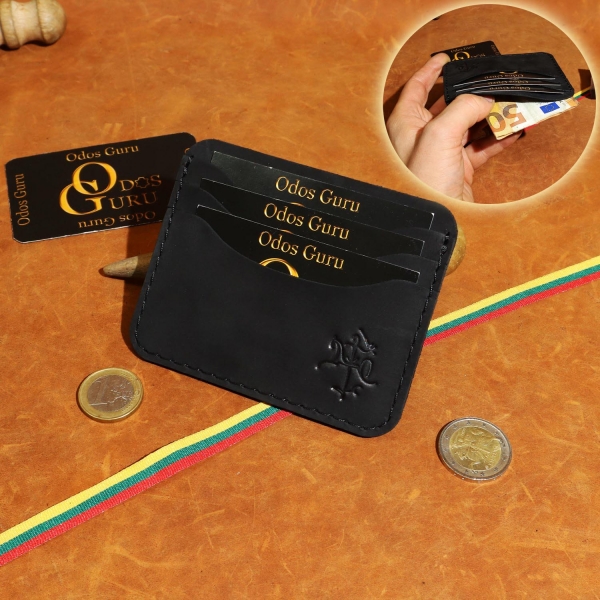 8,5 x 10,5 cm Vytis, Odos Guru Minimalistinė Lietuviška rankų darbo odinė piniginė su Vyčiu